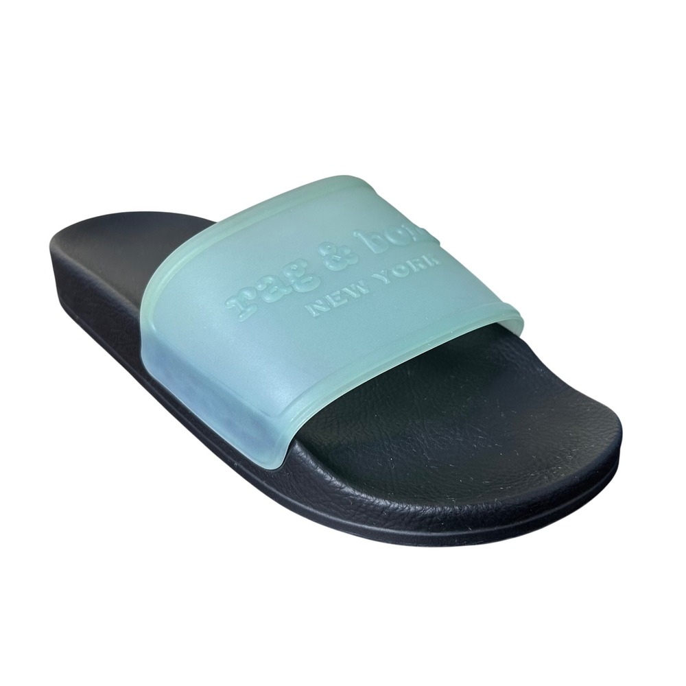 Rag & Bone New York Size 40 Logo Slides Black Seafoam Green Rubber Sandals Italy